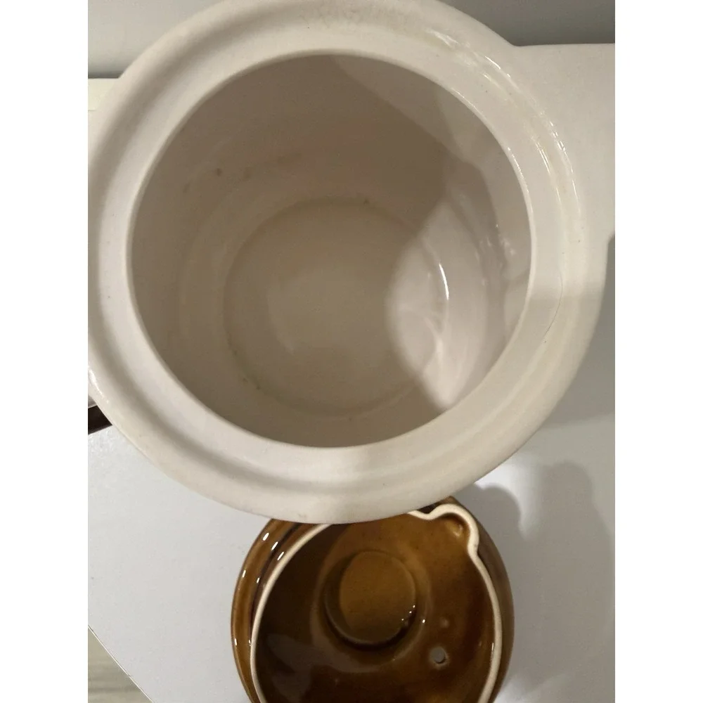 Vintage Pottery Tea Pot Creamer Tan Brown Specked Glaze with Lid Made in Japan